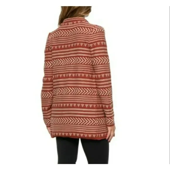 Lucky Brand Aztec Open Cardigan Womens Medium Rust Draped Sweater Topper Casual - Picture 5 of 8
